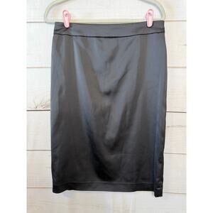 Tadashi Skirt 12 Shiny Satin Black Pencil Knee Length Stretch Classic Party